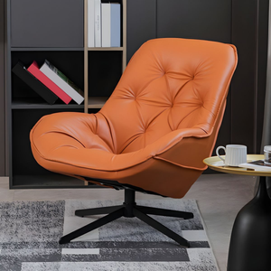 Sunset Orange Tufted Leather Lounge Chair with Iron Star Base - Karrari