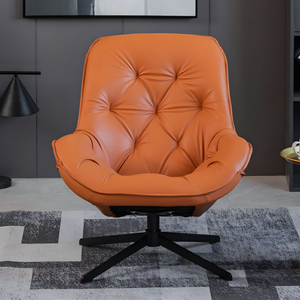 Sunset Orange Tufted Leather Lounge Chair with Iron Star Base - Karrari
