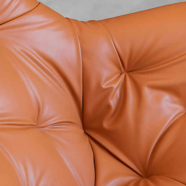 Sunset Orange Tufted Leather Lounge Chair with Iron Star Base - Karrari
