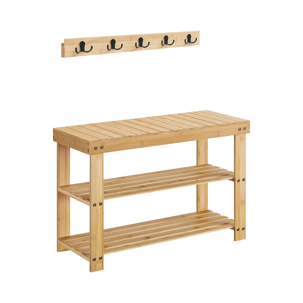 Coat Rack & Shoe Bench Set – 5 Hooks, 3-Tier - Karrari