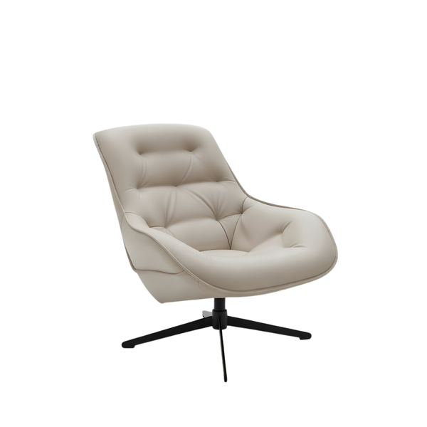 Khaki Tufted Leather Lounge Chair with Swivel Iron Base - Karrari