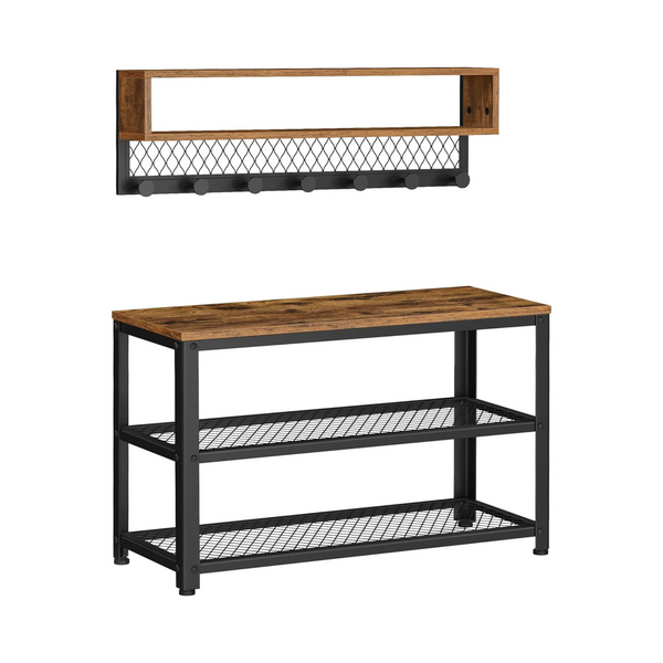 Coat Rack & Shoe Bench Set – Dot Hooks, 2-Tier Rack - Karrari