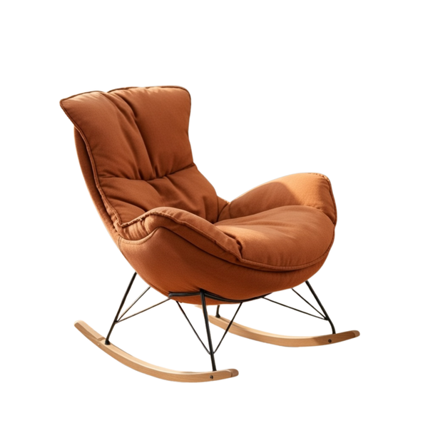 Orange Leather Rocking Armchair with Industrial Iron Frame - Karrari