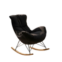 Black Leather Rocking Armchair with Industrial Iron Base - Karrari