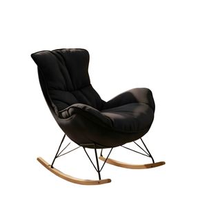 Black Leather Rocking Armchair with Industrial Iron Base - Karrari