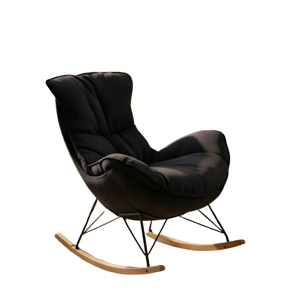 Black Leather Rocking Armchair with Industrial Iron Base - Karrari