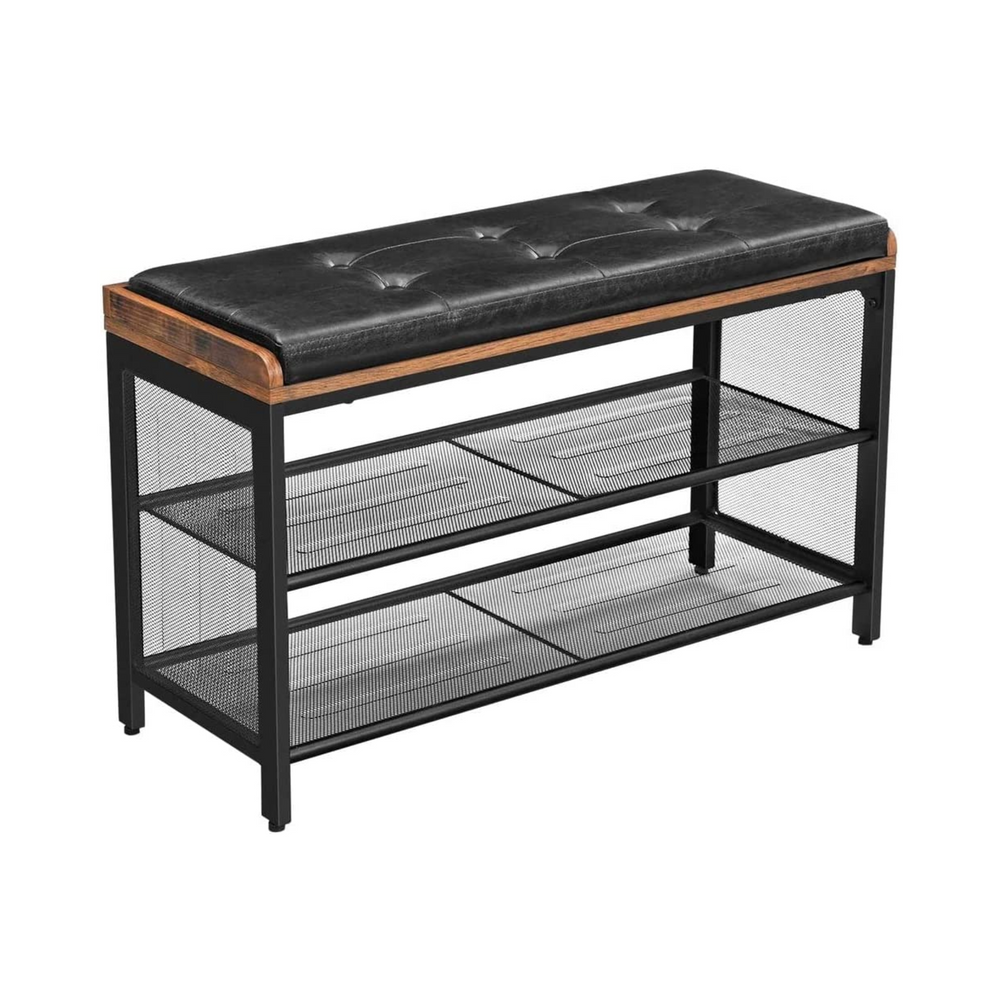 Padded Shoe Bench with Mesh Shelf - Karrari