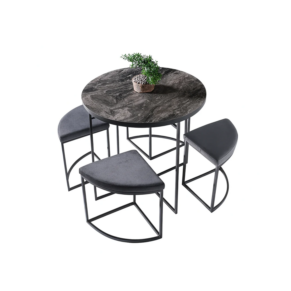 Gezegen Dining Table Set, Grey & Black - Karrari