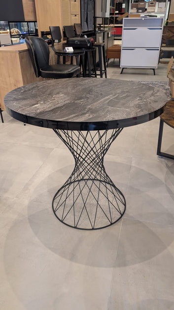 Ebru Table, Marble effect, Black Metal Legs, 80cm Diameter, 73cm Height