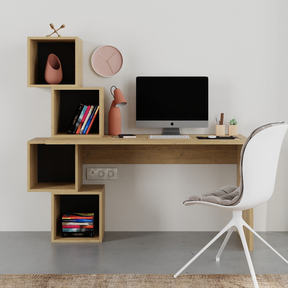 Stylish Desk with Bookshelf Storage - Karrari