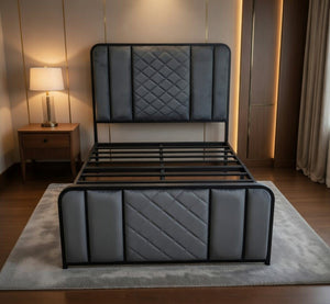 Single Bed Frame with Padded Diamond Headboard (100×190cm) - Karrari