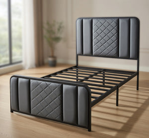 Single Bed Frame with Padded Diamond Headboard (100×190cm) - Karrari