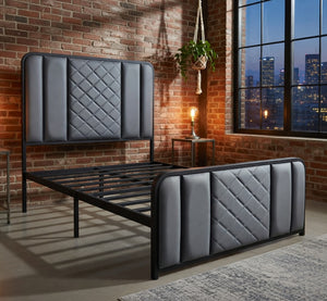 Single Bed Frame with Padded Diamond Headboard (100×190cm) - Karrari