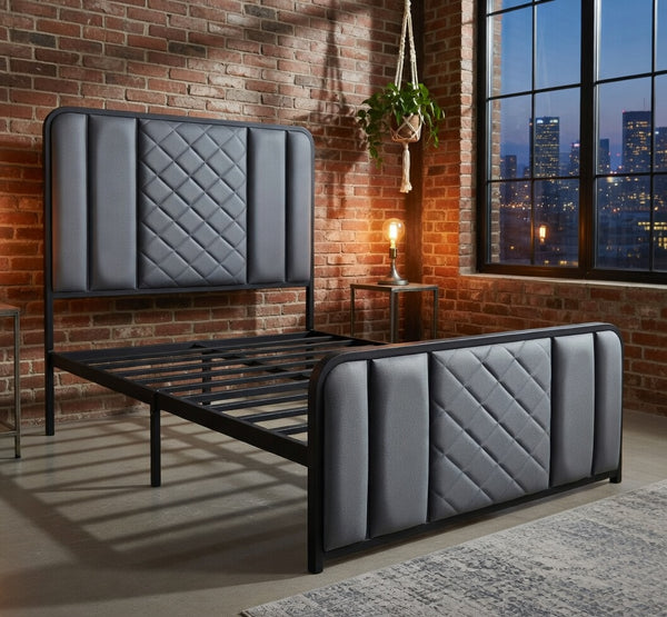Single Bed Frame with Padded Diamond Headboard (100×190cm) - Karrari