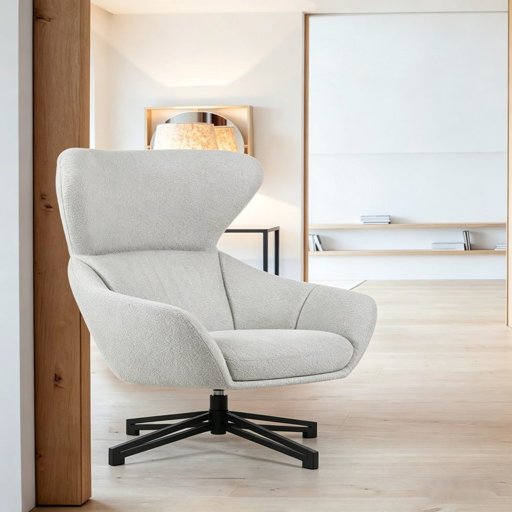 Light Grey Bouclé Lounge Armchair with Black Metal Base - Karrari