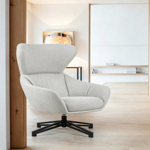 Light Grey Bouclé Lounge Armchair with Black Metal Base - Karrari