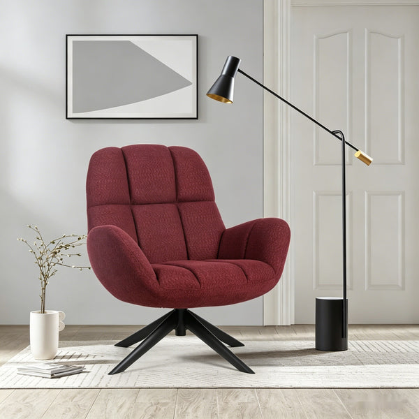 Red Upholstered Accent Armchair with Black Metal Base - Karrari