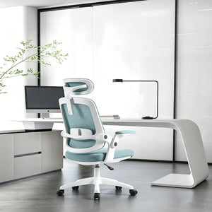 Blue Mesh Office Chair with Headrest & Adjustable Armrests - Karrari