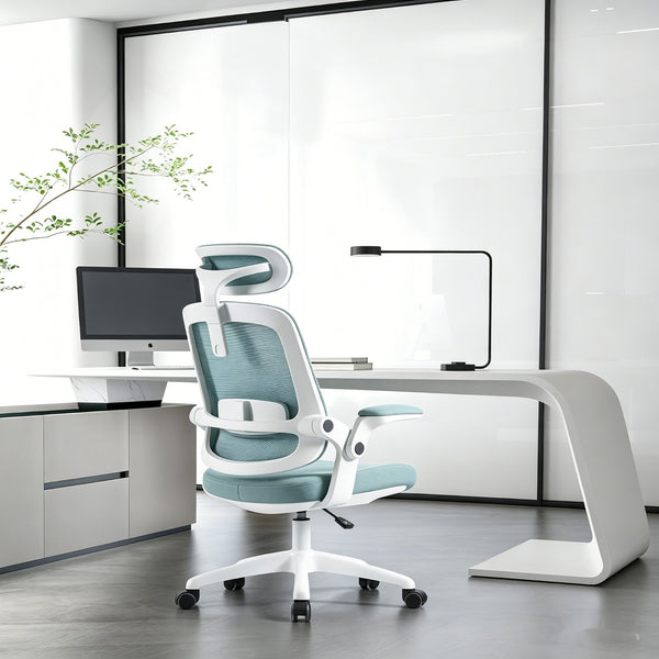 Blue Mesh Office Chair with Headrest & Adjustable Armrests - Karrari