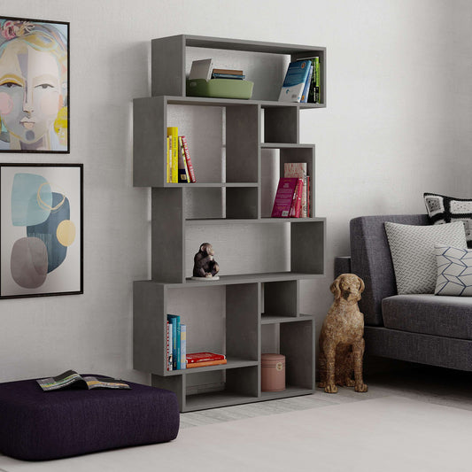 Stylish and functional bookcase, 10 open compartments, freestanding, Grey, 96 x 26 x 79 cm