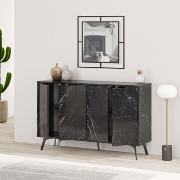 Stylish and unique sideboard, metal legs, Black Marble Style