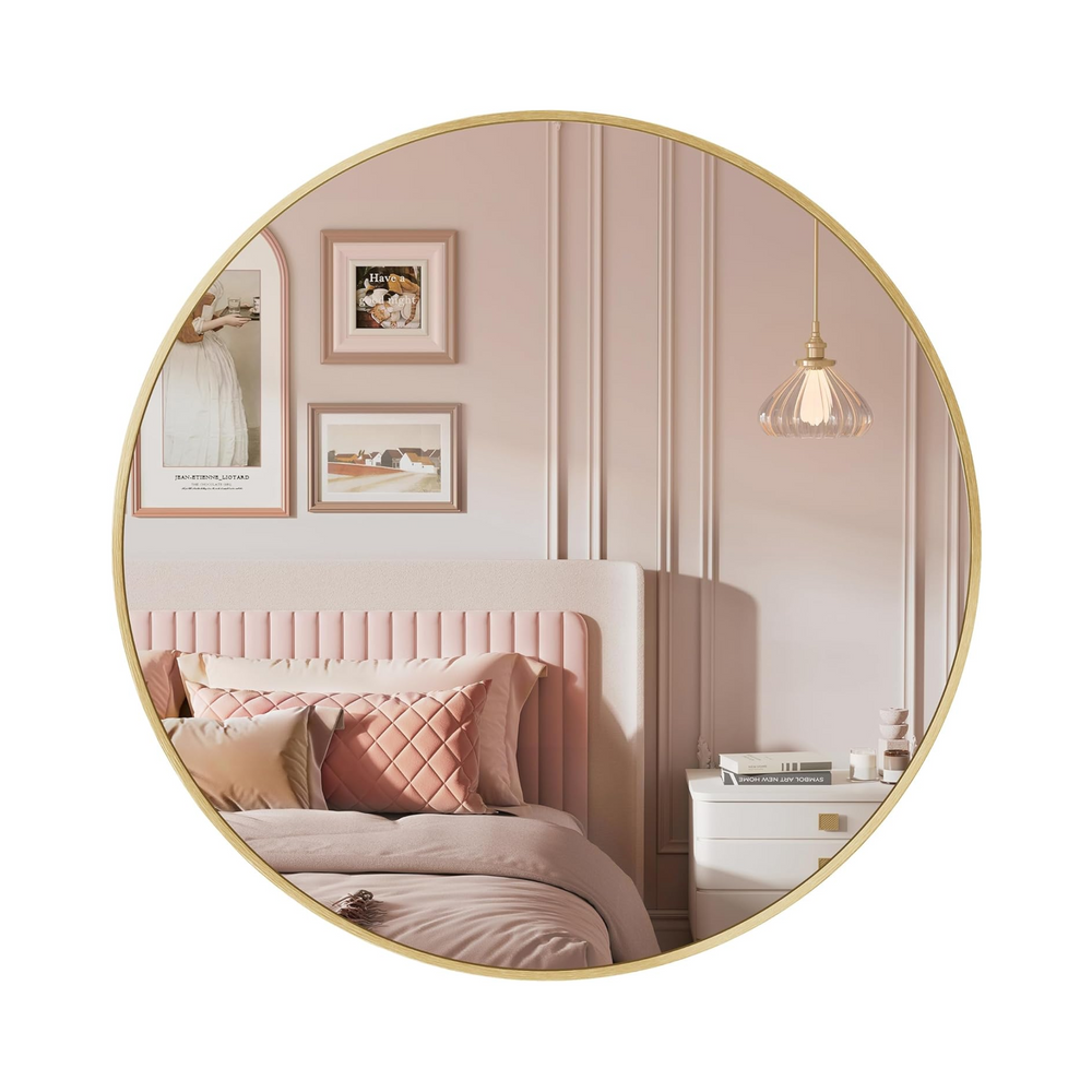 Round Wall Mirror - Gold Metal Frame - Karrari