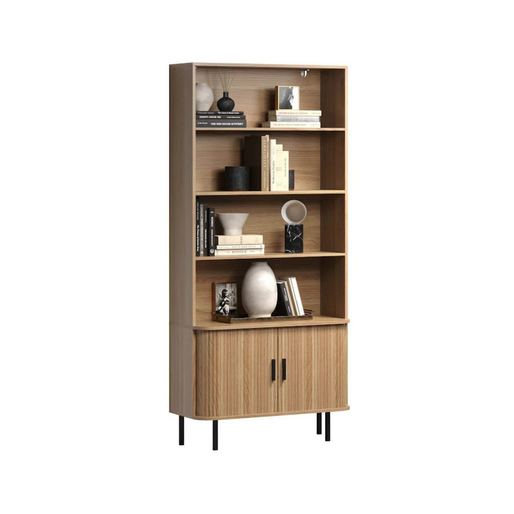 Ronin Oak Bookcase - Sliding Tambour Doors - Karrari