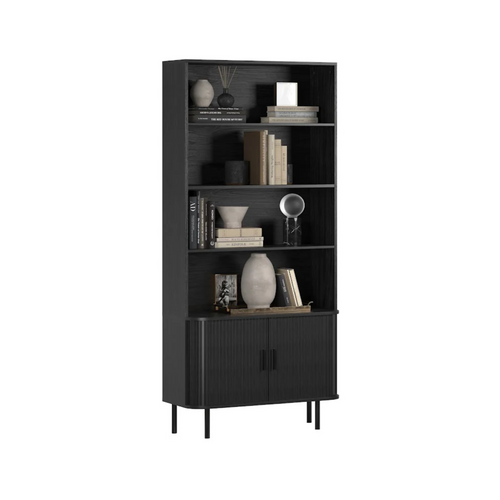 Ronin Black Bookcase - Sliding Tambour Doors - Karrari