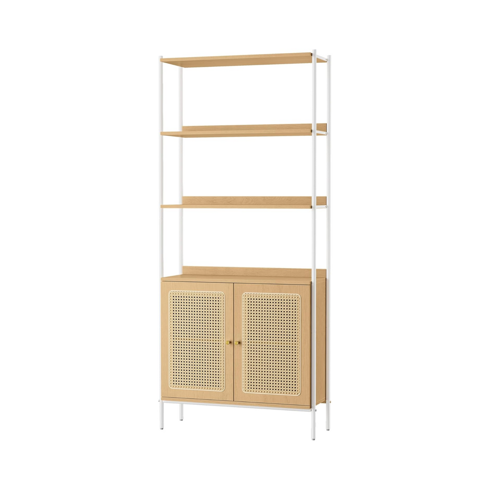 6-Tier Boho Bookcase Rattan-Style Doors - Karrari
