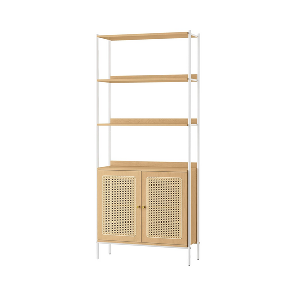 6-Tier Boho Bookcase Rattan-Style Doors - Karrari