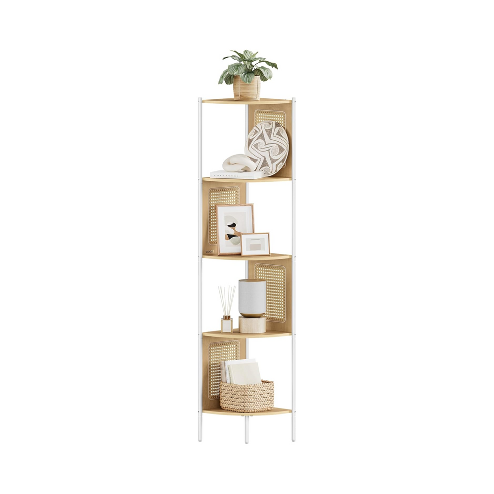 5-Tier Boho Corner Shelf Stand - Polyrattan Sides - Karrari