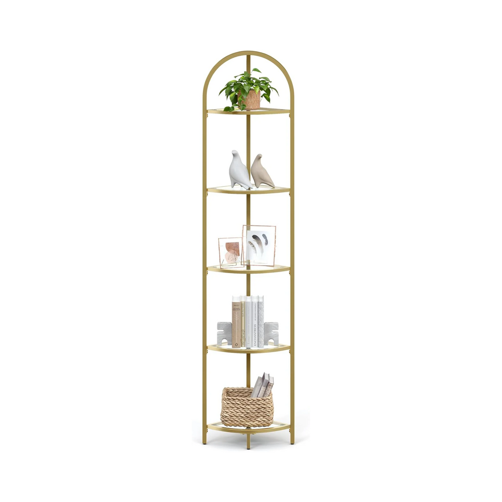 5-Tier Corner Shelf Stand with Tempered Glass - Karrari