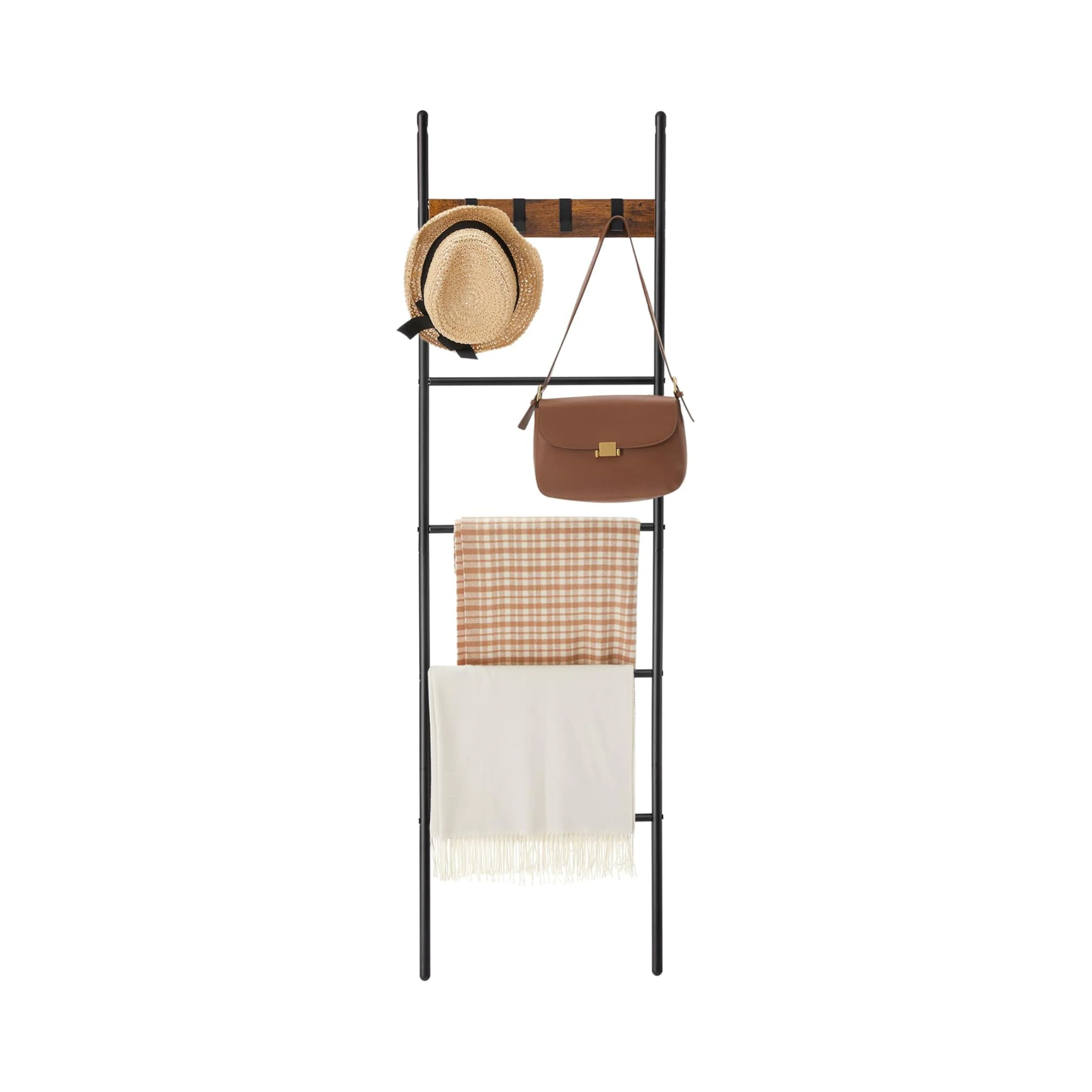 5-Tier Slanted Ladder Shelf with Hooks