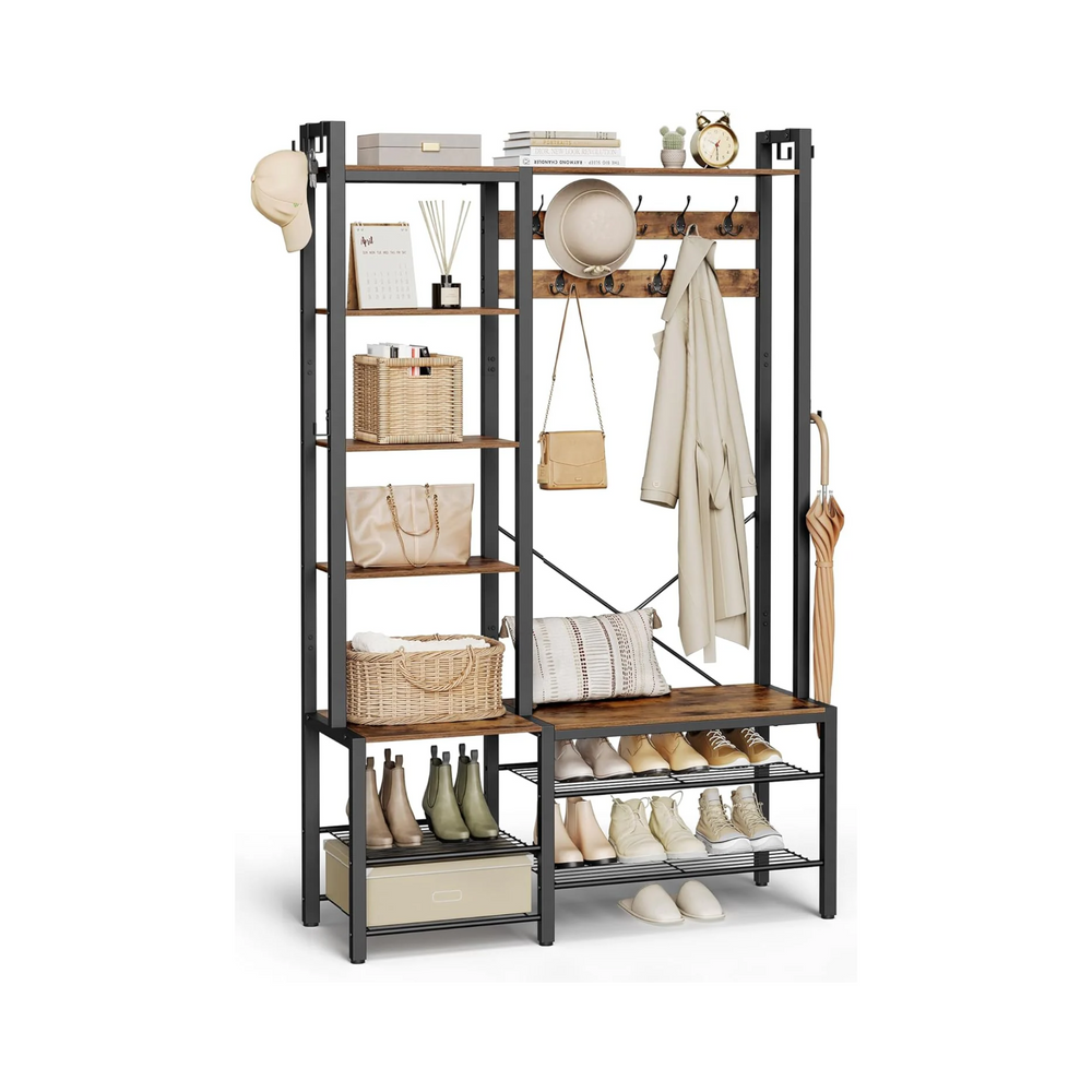 Hall Tree with Bench, Shoe Storage & Hooks - Karrari