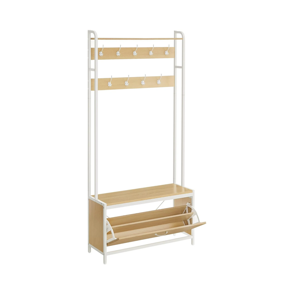 Hall Tree with Bench, Shoe Storage & 9 Hooks - Karrari