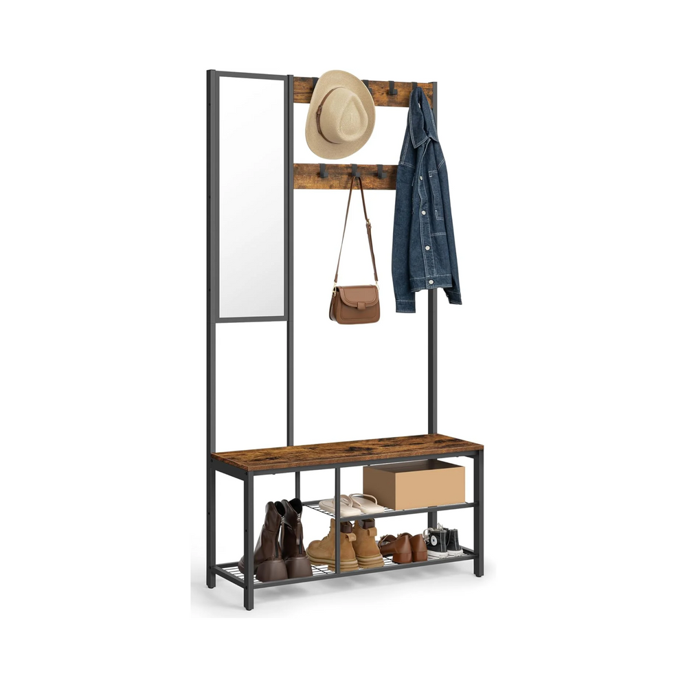 Coat Rack with Mirror, Bench & Shoe Storage - Karrari