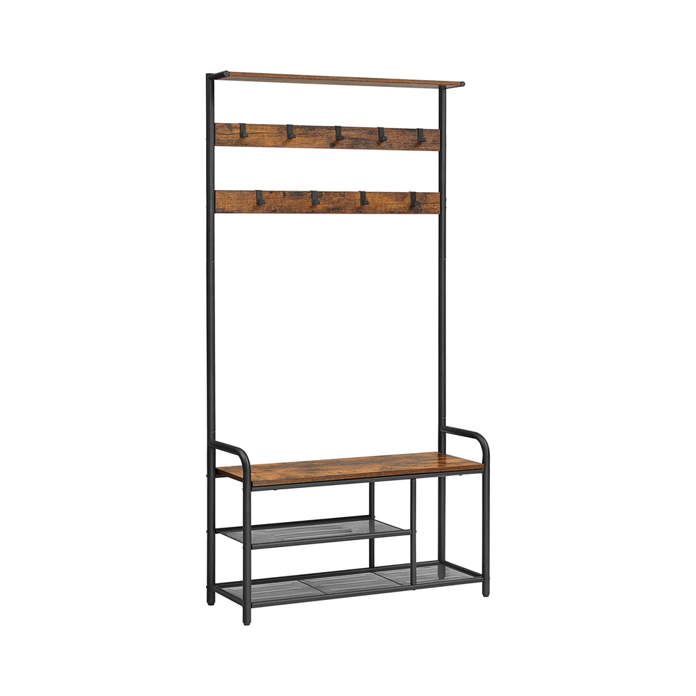“Coat Rack Stand with Bench, Shoe Storage & 9 Hooks - Karrari
