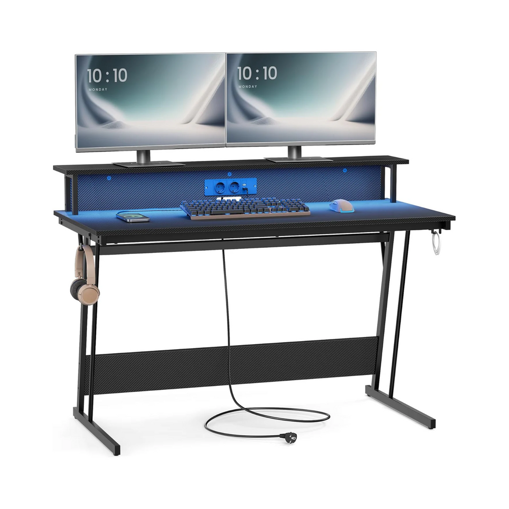 Gaming Desk with Built-in Power Strip & Monitor Stand - Karrari