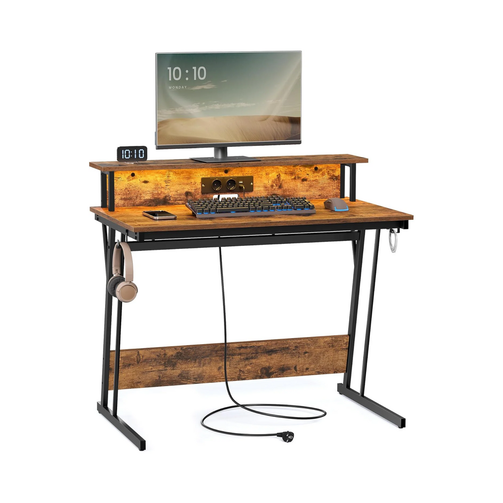 Gaming Desk with Power Strip & Dual Monitor Stand - Karrari