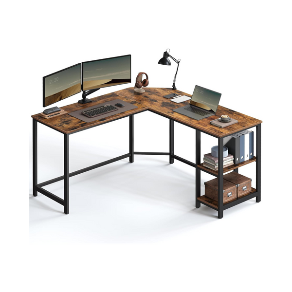 L-Shaped Corner Desk with Storage Shelves - Karrari
