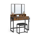 Makeup Table with Folding Mirror, Stool & Drawers - Karrari