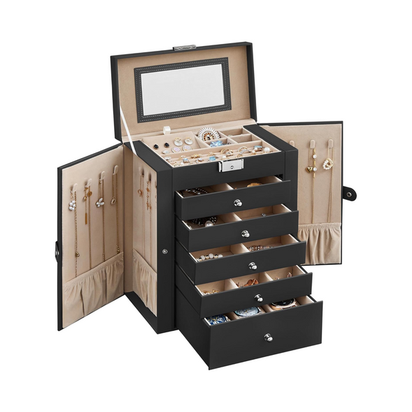 6-Tier Lockable Jewellery Box with Mirror & 5 Drawers - Karrari
