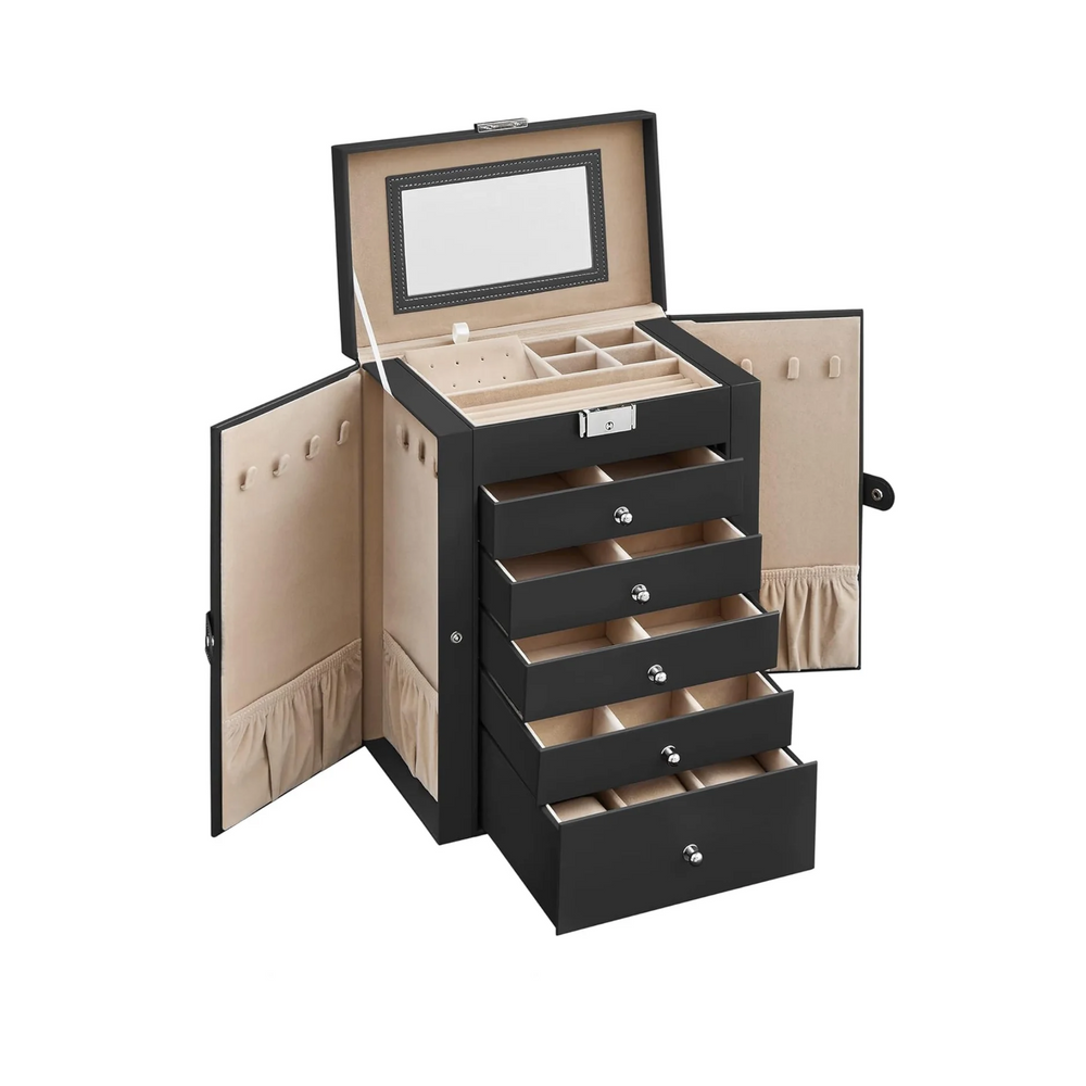 6-Tier Lockable Jewellery Box with Mirror & 5 Drawers - Karrari
