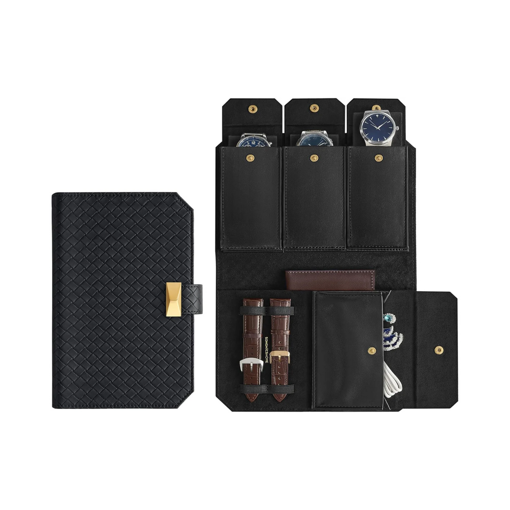 3-Watch Travel Case – Embossed PU Leather - Karrari