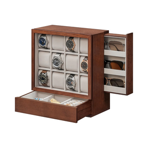12-Slot Wooden Watch Box with Window - Vertical Storage - Karrari