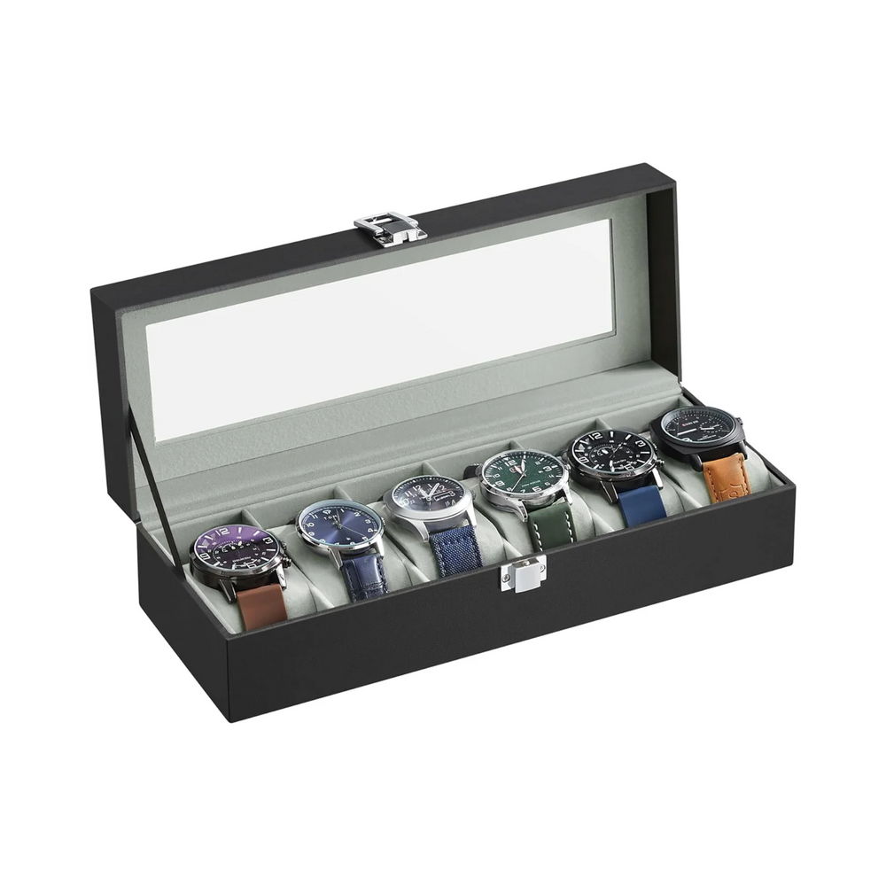 6-Slot Watch Box with Glass Lid - Synthetic Leather - Karrari