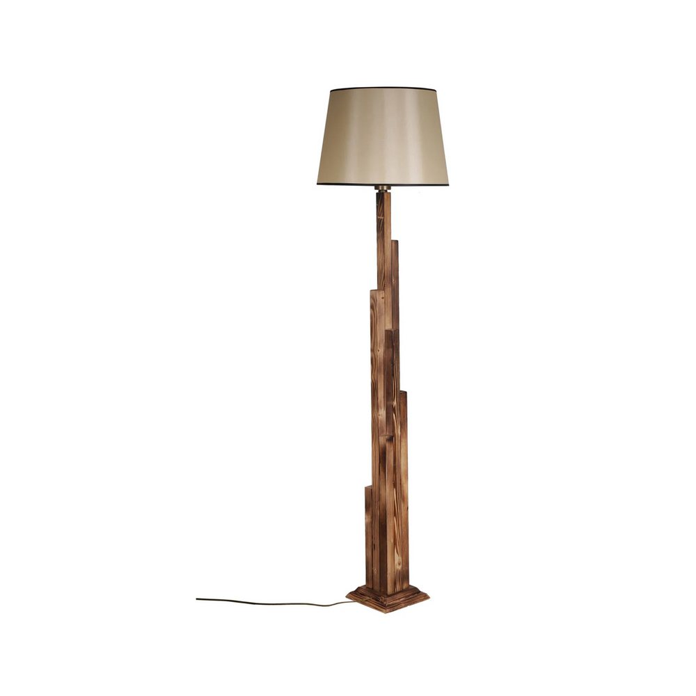 Rustic Wooden Floor Lamp - Fabric Shade (165cm) - Karrari