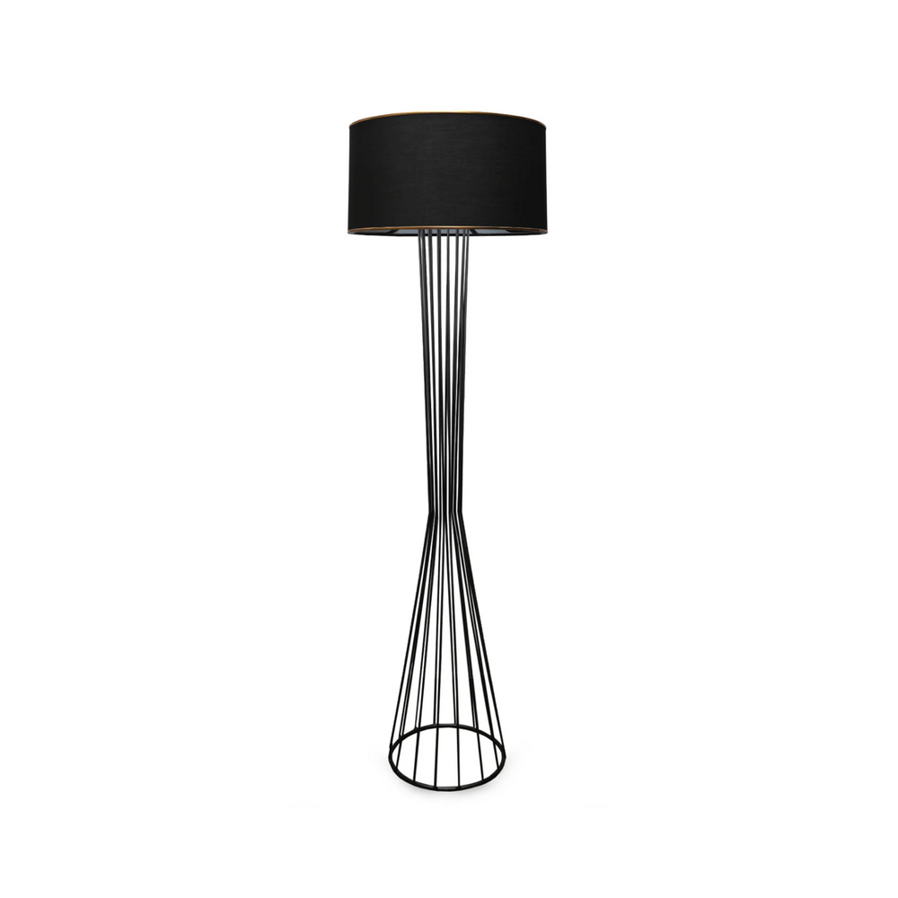 Black Metal Floor Lamp - Fabric Shade (155cm) - Karrari