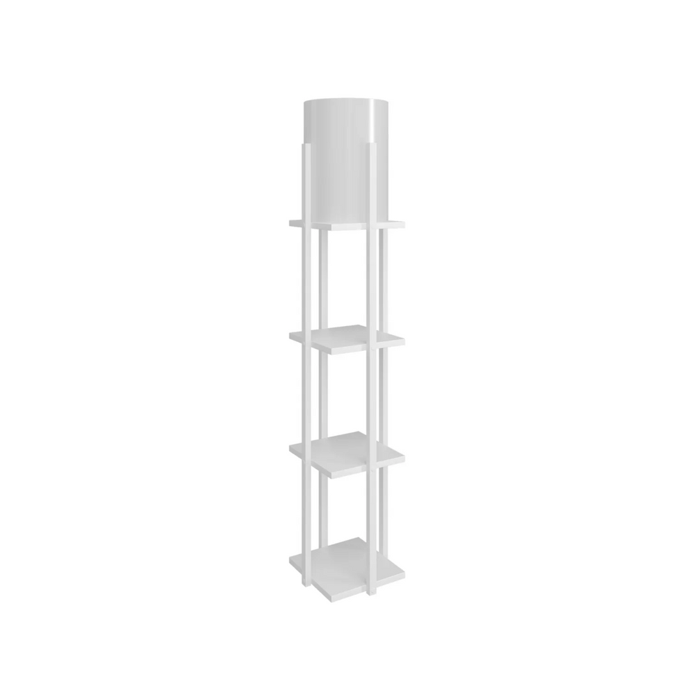 White Floor Lamp, Shelves & Fabric Shade (135cm) - Karrari