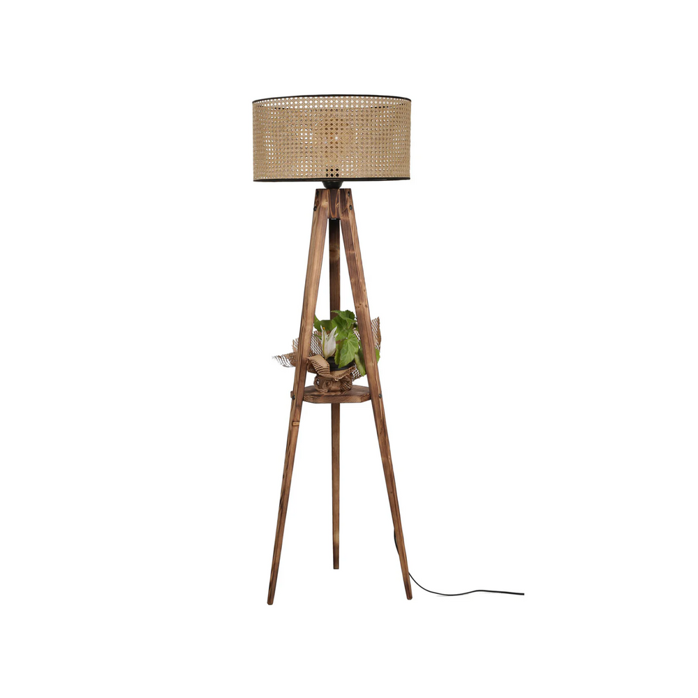Wood Tripod Floor Lamp - Rattan Shade (153cm) - Karrari